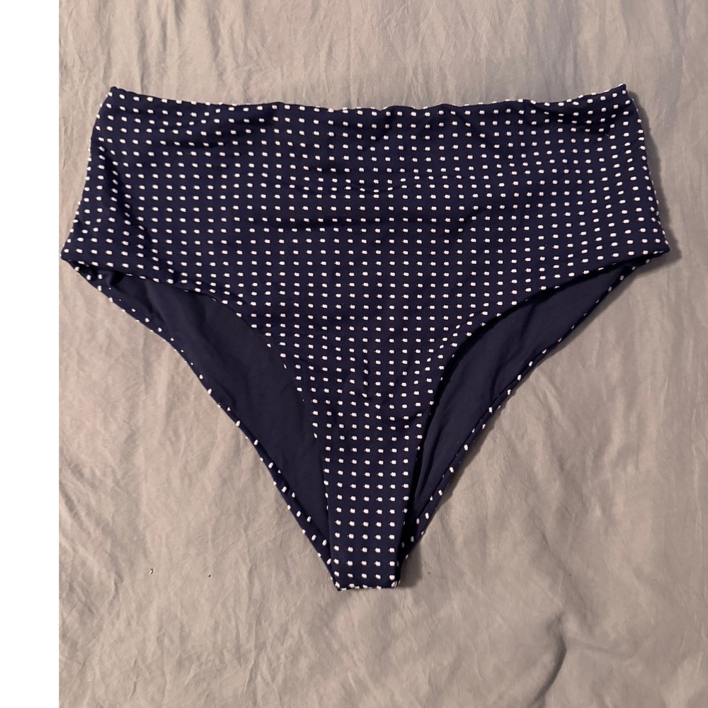 Eberjey Navy Blue White Polka Dot High Waisted Bikini Bottoms Size Large